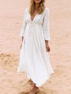 Beach Flowy Patchwork Ruffle Polyester Maxi Dresses (Style V100014)