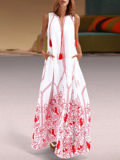 Bohemian Shift Printed Pattern Linen Maxi Dresses (Style V100017)