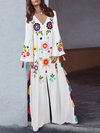 Shift V-neck Printed Pattern Cotton Blends Maxi Dresses (Style V100027)