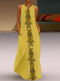 Bohemian Shift Notched Printed Pattern Casual Dresses (Style V100047)