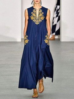 Bohemian Shift Notched Printed Polyester Casual Dresses (Style V100048)