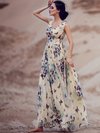 Beach Flowy V-neck Animal Chiffon Maxi Dresses (Style V100069)