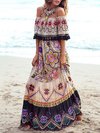 Beach A-line Printed Pattern Polyester Maxi Dresses (Style V100078)