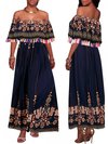 Beach A-line Off The Shoulder Printed Cotton Maxi Dresses (Style V100079)