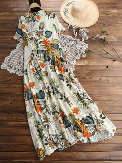 Casual A-line V-neck Floral Pattern Casual Dresses (Style V100110)