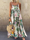 Bohemian Pleated Spaghetti Strap Floral Pattern Casual Dresses (Style V100111)