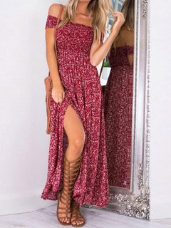 Sexy Pleated Printed Pattern Chiffon Maxi Dresses (Style V100113)