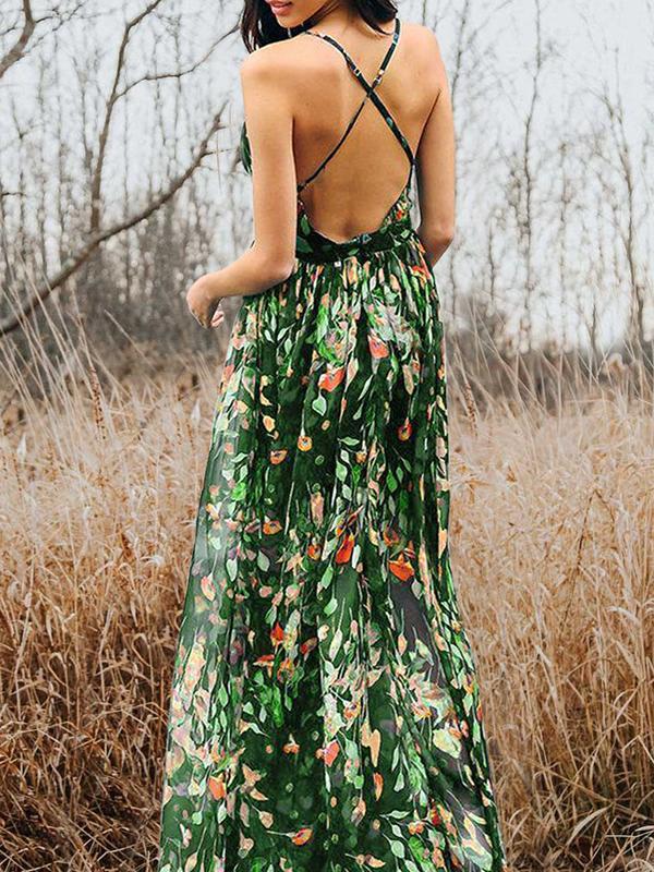 floral deep v neck dress