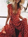 Beach Flowy Polka Dot Pattern Chiffon Maxi Dresses (Style V100130)