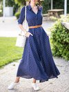Classic Shawl Collar Polka Dot Pattern Cotton Maxi Dresses (Style V100134)