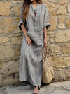 Bohemian Shift Striped Pattern Linen Maxi Dresses (Style V100143)