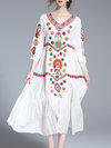 Beach Shift V-neck Pattern Linen Boho Dresses (Style V100153)