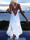 Beach Asymmetrical Halter Solid Color Lace Boho Dresses (Style V100156)