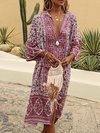 Beach Shirt Deep V Neck Pattern Polyester Boho Dresses (Style V100166)