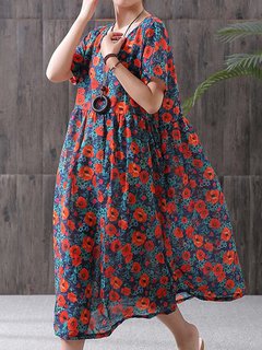 Casual Tunic Printed Pattern Viscose Casual Dresses (Style V100176)