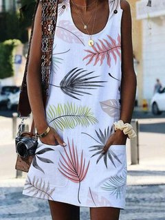 Beach Straight Scoop Neck Pattern Cotton Casual Dresses (Style V100196)