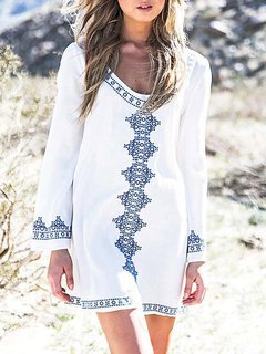 Bohemian Straight Scoop Neck Pattern Chiffon Boho Dresses (Style V100198)