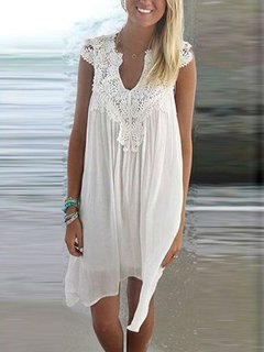 Shift Notched Solid Color Lace Polyester Mini Dresses (Style V100203)