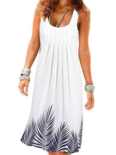 Basic Tank Scoop Neck Pattern Polyester Casual Dresses (Style V100211)