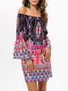 Sexy Straight Off The Shoulder Printed Pattern Boho Dresses (Style V100218)