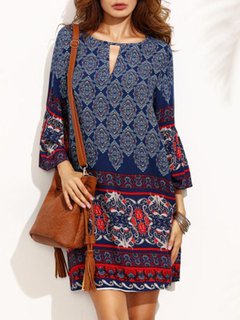 Bohemian Straight Printed Pattern Chiffon Boho Dresses (Style V100219)