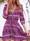 Beach Tunic V-neck Printed Pattern Casual Dresses (Style V100221)