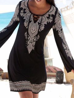 Beach Straight Floral Strappy Polyester Boho Dresses (Style V100235)