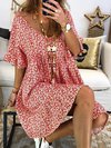 Cocoon Deep V Neck Printed Pattern Cotton Boho Dresses (Style V100240)