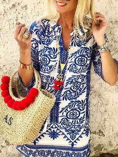 Beach Shift Floral Pattern Polyester Boho Dresses (Style V100243)