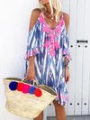 Beach Shift V-neck Printed Pattern Boho Dresses (Style V100248)