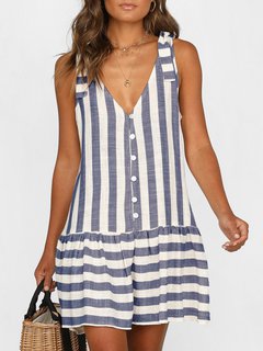 Going Out A-line Deep V Neck Striped Polyester Boho Dresses (Style V100251)