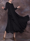 Shift Round Neck Solid Color Wavy Edge Polyester Maxi Dresses (Style V100261)