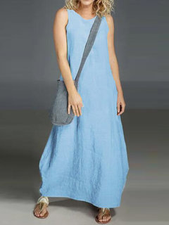 Basic Cocoon Round Neck Solid Color Pockets Casual Dresses (Style V100281)