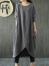 Casual Asymmetrical Round Neck Swallowtail Cotton Casual Dresses (Style V100283)