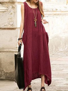Casual Shift Round Neck Solid Color Swallowtail Casual Dresses (Style V100284)