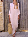 Cute Straight Deep V Neck Cut Out Linen Maxi Dresses (Style V100293)