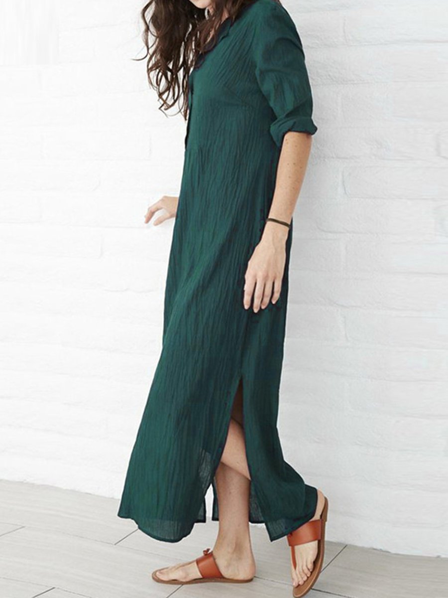 dark green linen dress