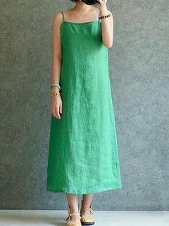Going Out Shift Spaghetti Strap Solid Color Linen Linen Dresses (Style V100303)