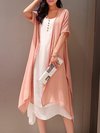 Shift Round Neck Solid Color Two Piece Polyester Casual Dresses (Style V100314)