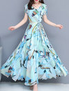Classy Flowy Printed Pattern Chiffon Maxi Dresses (Style V100377)