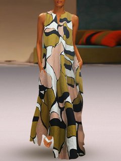 Oversized Shift Notched Pockets Cotton Blends Casual Dresses (Style V100411)