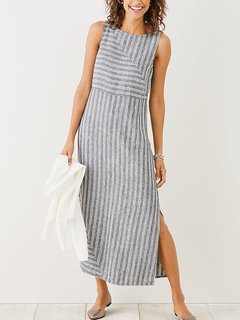 Casual Shift Round Neck Cut Out Polyester Casual Dresses (Style V100431)