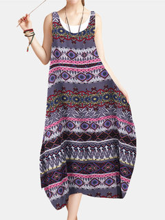 Oversized Cocoon Scoop Neck Printed Pattern Casual Dresses (Style V100440)