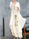 Shift Round Neck Printed Pattern Linen Casual Dresses (Style V100444)