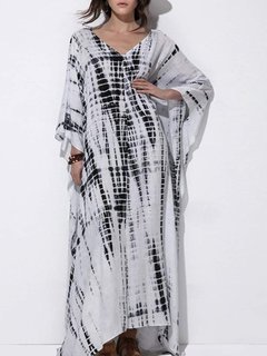 Beach Shift V-neck Printed Polyester Maxi Dresses (Style V100461)