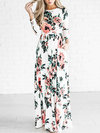 Modest Round Neck Printed Pattern Polyester Maxi Dresses (Style V100464)