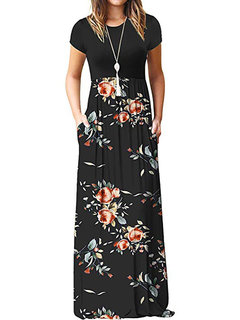 Elegant A-line Patchwork Pattern Polyester Maxi Dresses (Style V100466)