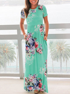 Elegant A-line Printed Pattern Polyester Maxi Dresses (Style V100470)