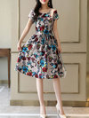 Going Out A-line Round Neck Printed Polyester Casual Dresses (Style V100485)
