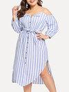 Casual Shirt Spaghetti Strap Striped Pattern Casual Dresses (Style V100503)